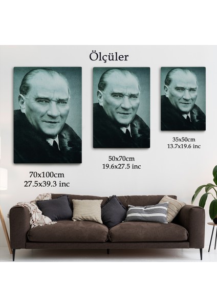 Atatürk Portre Tablosu Mustafa Kemal Atatürk Dikdörtgen Dekoratif Kanvas Tablo-Cg-57