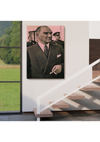 Atatürk Portre Tablosu Mustafa Kemal Atatürk Dikdörtgen Dekoratif Kanvas TABLO-FH-132