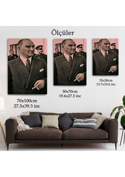 Atatürk Portre Tablosu Mustafa Kemal Atatürk Dikdörtgen Dekoratif Kanvas TABLO-FH-132