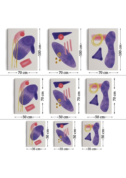 Suluboya Tarzı Soyut Modern 3 Lü Tablo Seti, Kanvas Duvar Tablosu-Ae-5