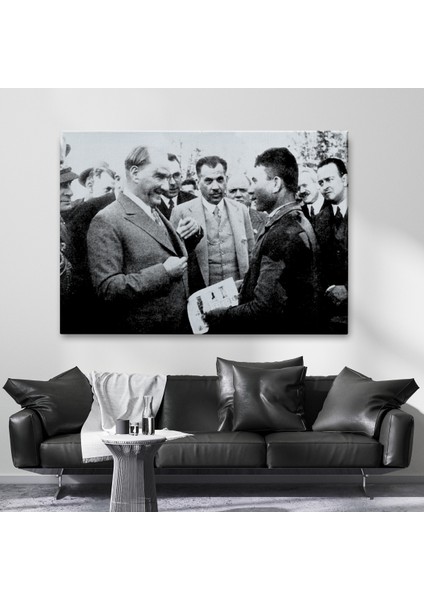 Atatürk Portre Tablosu Mustafa Kemal Atatürk Dikdörtgen Dekoratif Kanvas TABLO-FU-145