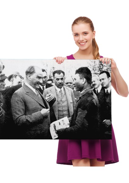 Atatürk Portre Tablosu Mustafa Kemal Atatürk Dikdörtgen Dekoratif Kanvas TABLO-FU-145