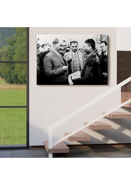Atatürk Portre Tablosu Mustafa Kemal Atatürk Dikdörtgen Dekoratif Kanvas TABLO-FU-145