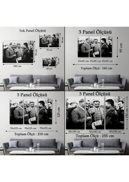 Atatürk Portre Tablosu Mustafa Kemal Atatürk Dikdörtgen Dekoratif Kanvas TABLO-FU-145