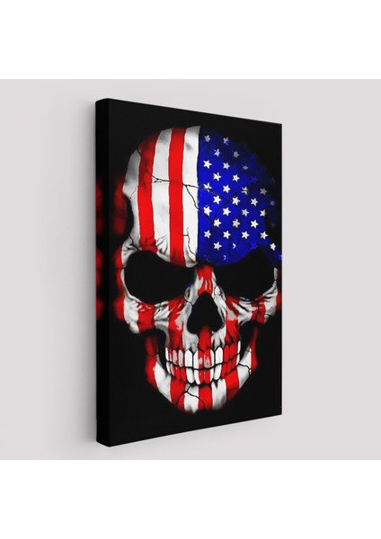 Amerika Bayrağı ve Kurukafa Dekoratif Duvar TABLOSU-6356