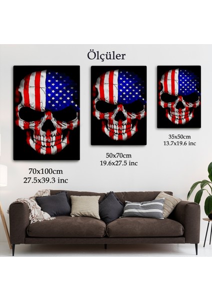 Amerika Bayrağı ve Kurukafa Dekoratif Duvar TABLOSU-6356