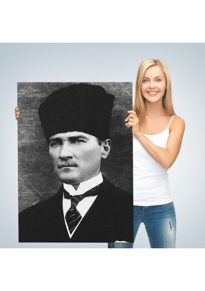 Atatürk Portre Tablosu Mustafa Kemal Atatürk Dikdörtgen Dekoratif Kanvas Tablo-Cj-60