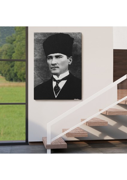 Atatürk Portre Tablosu Mustafa Kemal Atatürk Dikdörtgen Dekoratif Kanvas Tablo-Cj-60