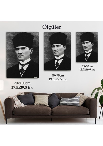 Atatürk Portre Tablosu Mustafa Kemal Atatürk Dikdörtgen Dekoratif Kanvas Tablo-Cj-60