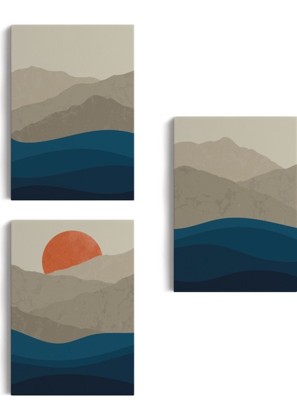 Dağ ve Deniz Temalı Dekoratif Duvar Tablosu Üçlü SET-EB-101
