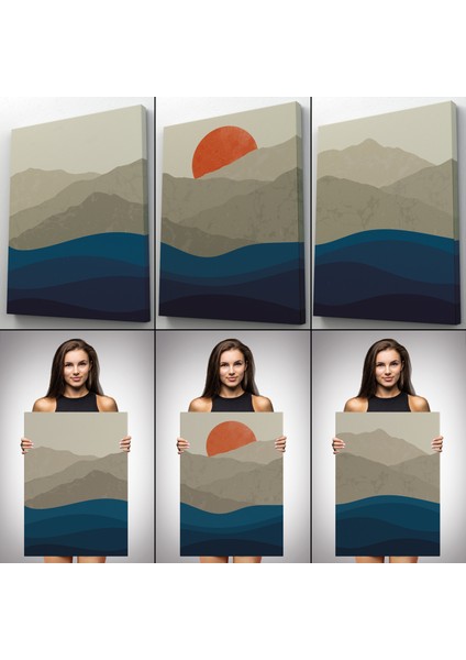 Dağ ve Deniz Temalı Dekoratif Duvar Tablosu Üçlü SET-EB-101 modelleri