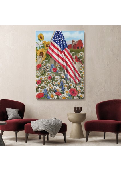 Güzel Bahçe Içierisindeki Amerka Bayrağı Duvar TABLOSU-6278
