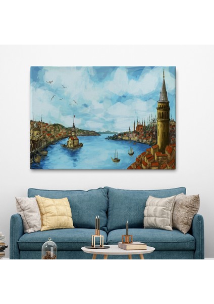 Galata Kulesi Kız Kulesi ve Boğaz Manzara TABLOSU-6506