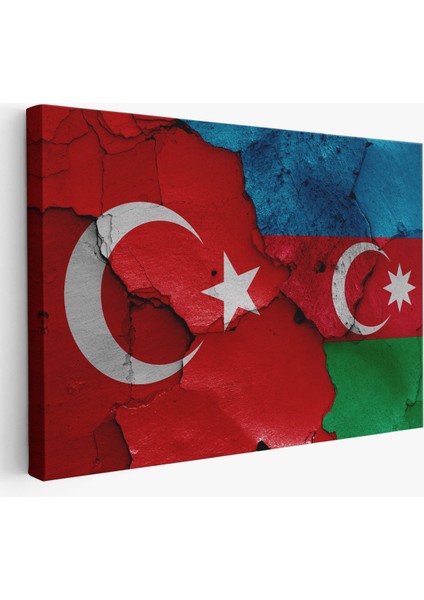 Türkiye Azerbaycan Bayrak Desenli Dekoratif Kanvas TABLO-6516