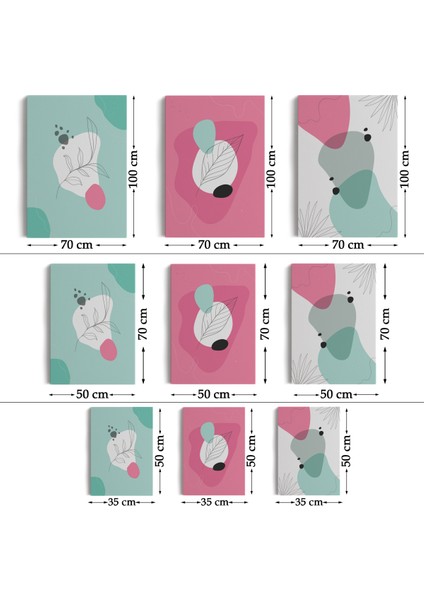 Yaprak Desenli Soyut Dekoratif Duvar Tablosu Üçlü SET-EL-111