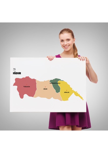Iğdır Ili ve Ilçeler Haritası Dekoratif Kanvas Tablo 1358 modelleri