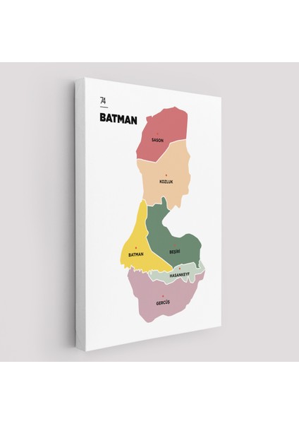 Batman Ili ve Ilçeler Haritası Dekoratif Kanvas Tablo 1286