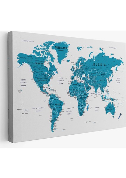 Dünya Haritası Dekoratif Kanvas Tablo Son Derece Detaylı ve Eğitici 1574