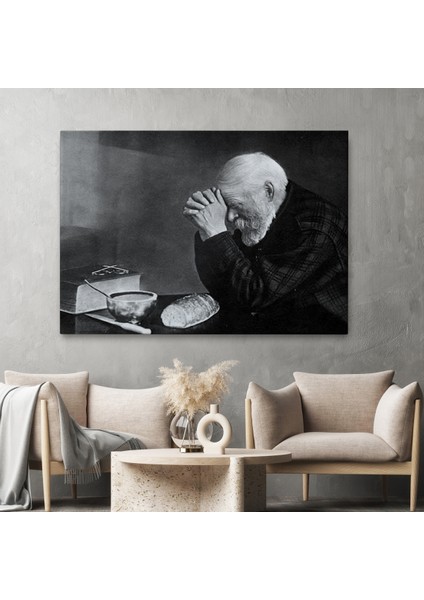 Eric Enstrom Grace Adam Ekmek Üzerinde Dua Ediyor Kanvas Tablo, Siyah Beyaz BASKI-5394