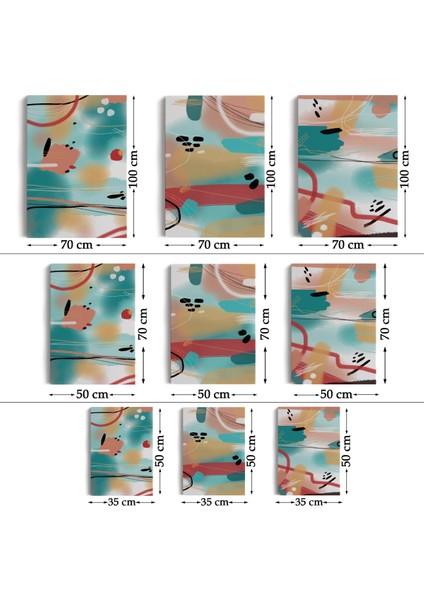 Suluboya Görünümlü Soyut Desenler Duvar Tablosu Üçlü SET-EE-104