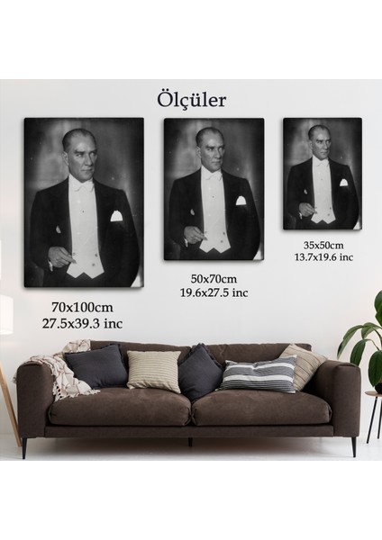 Atatürk Portre Tablosu Mustafa Kemal Atatürk Dikdörtgen Dekoratif Kanvas TABLO-FÖ-139