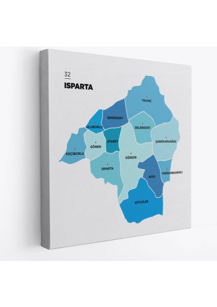 Isparta Ili ve Ilçeler Haritası Dekoratif Kanvas Tablo 1363