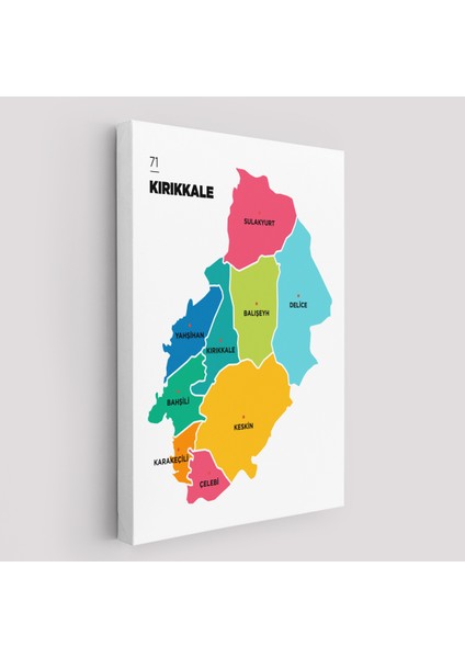 Kırıkkale Ili ve Ilçeler Haritası Dekoratif Kanvas Tablo 1391