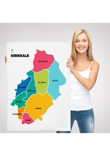 Kırıkkale Ili ve Ilçeler Haritası Dekoratif Kanvas Tablo 1391
