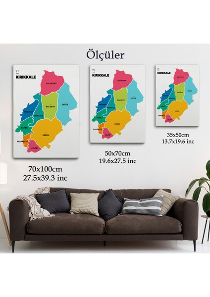 Kırıkkale Ili ve Ilçeler Haritası Dekoratif Kanvas Tablo 1391