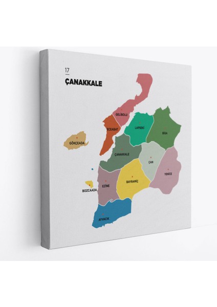 Çanakkale Ili ve Ilçeler Haritası Dekoratif Kanvas Tablo 1310