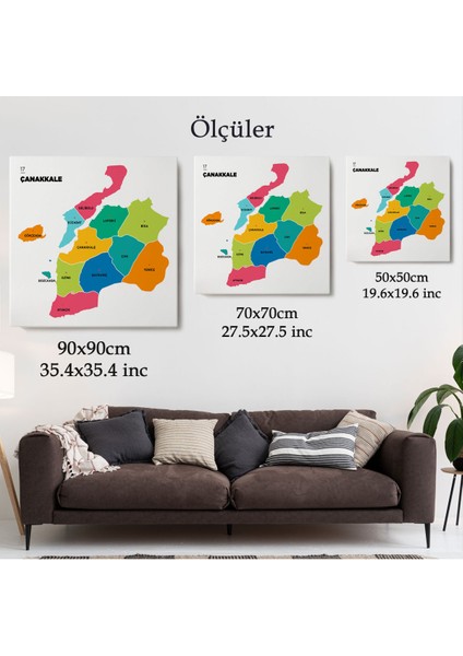 Çanakkale Ili ve Ilçeler Haritası Dekoratif Kanvas Tablo 1309 indirimleri