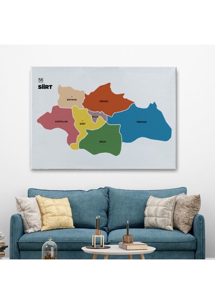 Siirt Ili ve Ilçeler Haritası Dekoratif Kanvas Tablo 1449