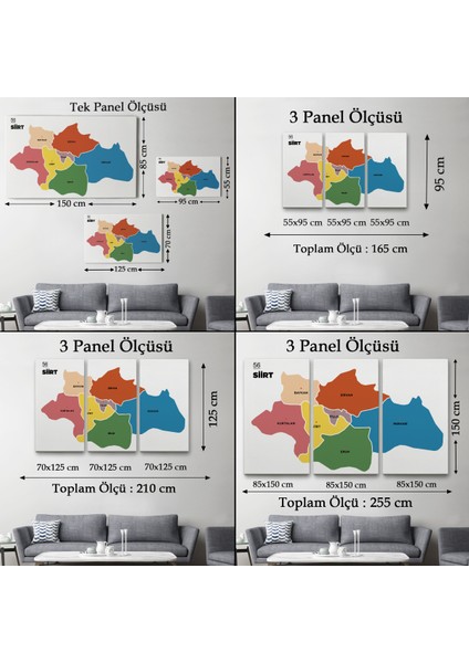 Siirt Ili ve Ilçeler Haritası Dekoratif Kanvas Tablo 1449