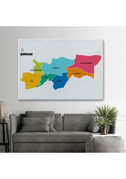 Şırnak Ili ve Ilçeler Haritası Dekoratif Kanvas Tablo 1460