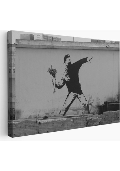 Bansky'nin Çiçek Atan Adam Eseri Kanvas TABLO-5014