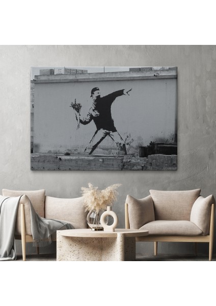 Bansky'nin Çiçek Atan Adam Eseri Kanvas TABLO-5014