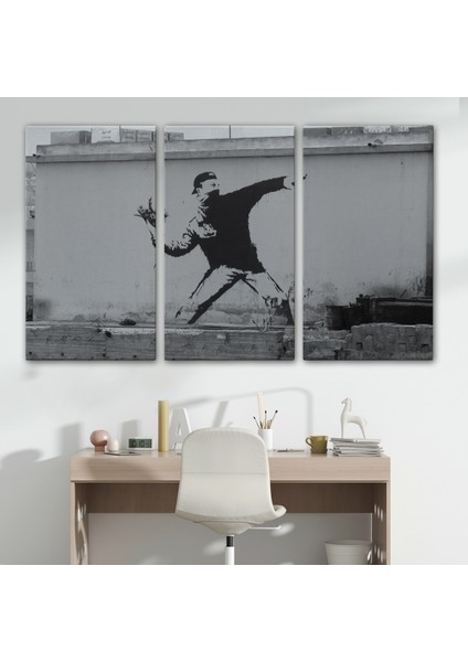 Bansky'nin Çiçek Atan Adam Eseri Kanvas TABLO-5014