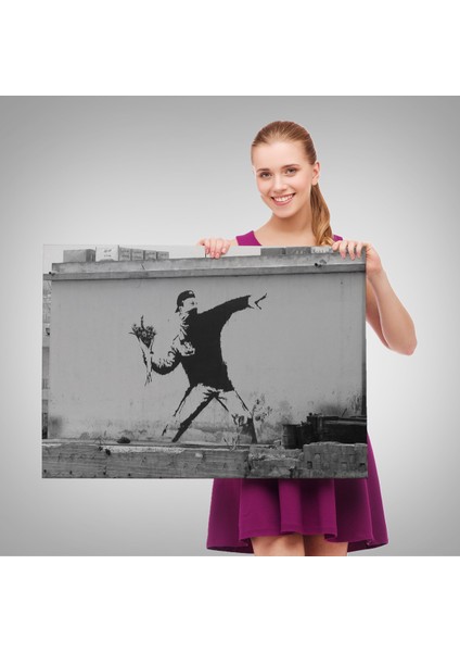 Bansky'nin Çiçek Atan Adam Eseri Kanvas TABLO-5014