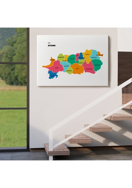 Aydın Ili ve Ilçeler Haritası Dekoratif Kanvas Tablo 1276