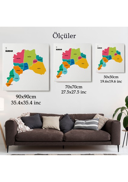 Burdur Ili ve Ilçeler Haritası Dekoratif Kanvas Tablo 1303 indirimleri