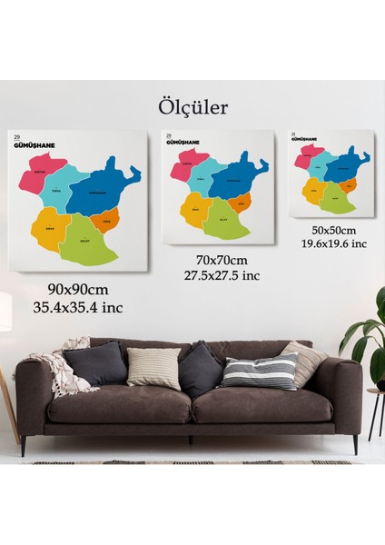 Gumüşhane Ili ve Ilçeler Haritası Dekoratif Kanvas Tablo 1348