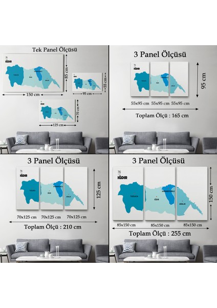 Iğdır Ili ve Ilçeler Haritası Dekoratif Kanvas Tablo 1359