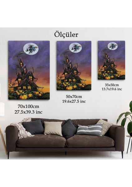 Süpürge Ile Uçan Cadı ve Kedisi Cadılar Bayramı Helloven Duvar Tablosu -6078