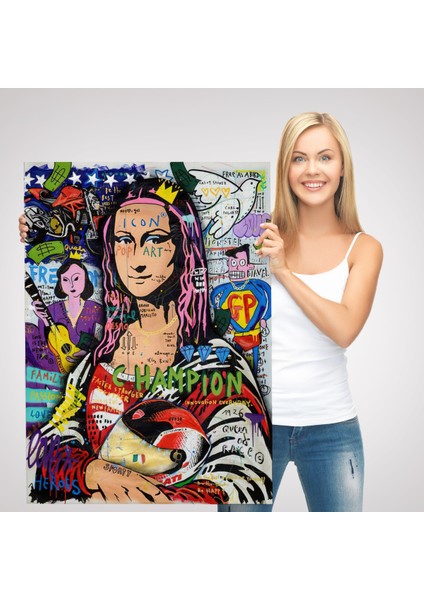 Renkli Mona Lisa Banksy Kanvas Tablo, Sokak Sanatı, Pop ART-5306