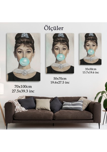 Audrey Hepburn Yeşil Kabarcık Sakızlı Dekoratif Kanvas Duvar TABLOSU-5108-2 fırsatları