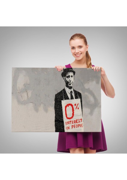 Banksy % 0 Faiz Oranı Isimli Çalışması Kanvas Tablo / % 0 Interest In PEOPLE-5110