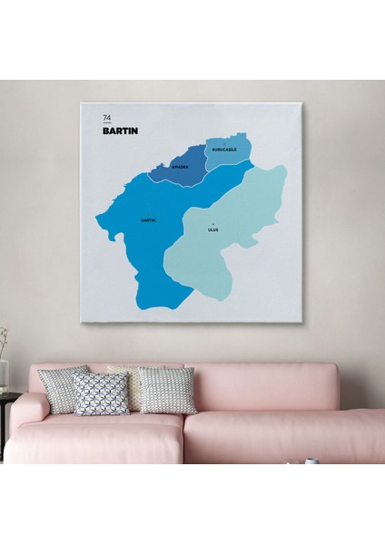 Bartın Ili ve Ilçeler Haritası Dekoratif Kanvas Tablo 1284