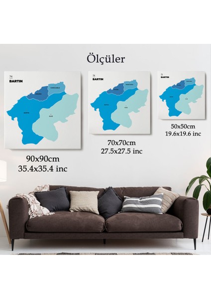Bartın Ili ve Ilçeler Haritası Dekoratif Kanvas Tablo 1284
