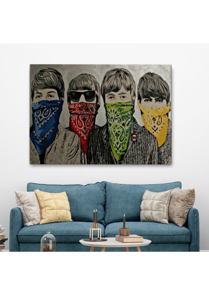 Bansky'nin Bandanalı Beatles Çocuklar Isimli Çalışması Kanvas TABLO-5011