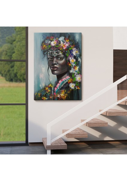 Çiçek Taçlı Afrikalı Kadın Kanvas TABLO-5979